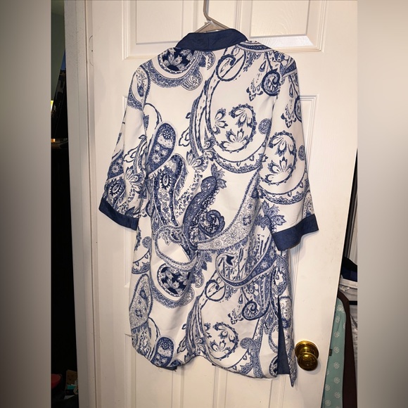 Womens Jacket Reversible Blue White Paisley Open Bohemian Short Cuff Sleeves - Picture 5 of 8